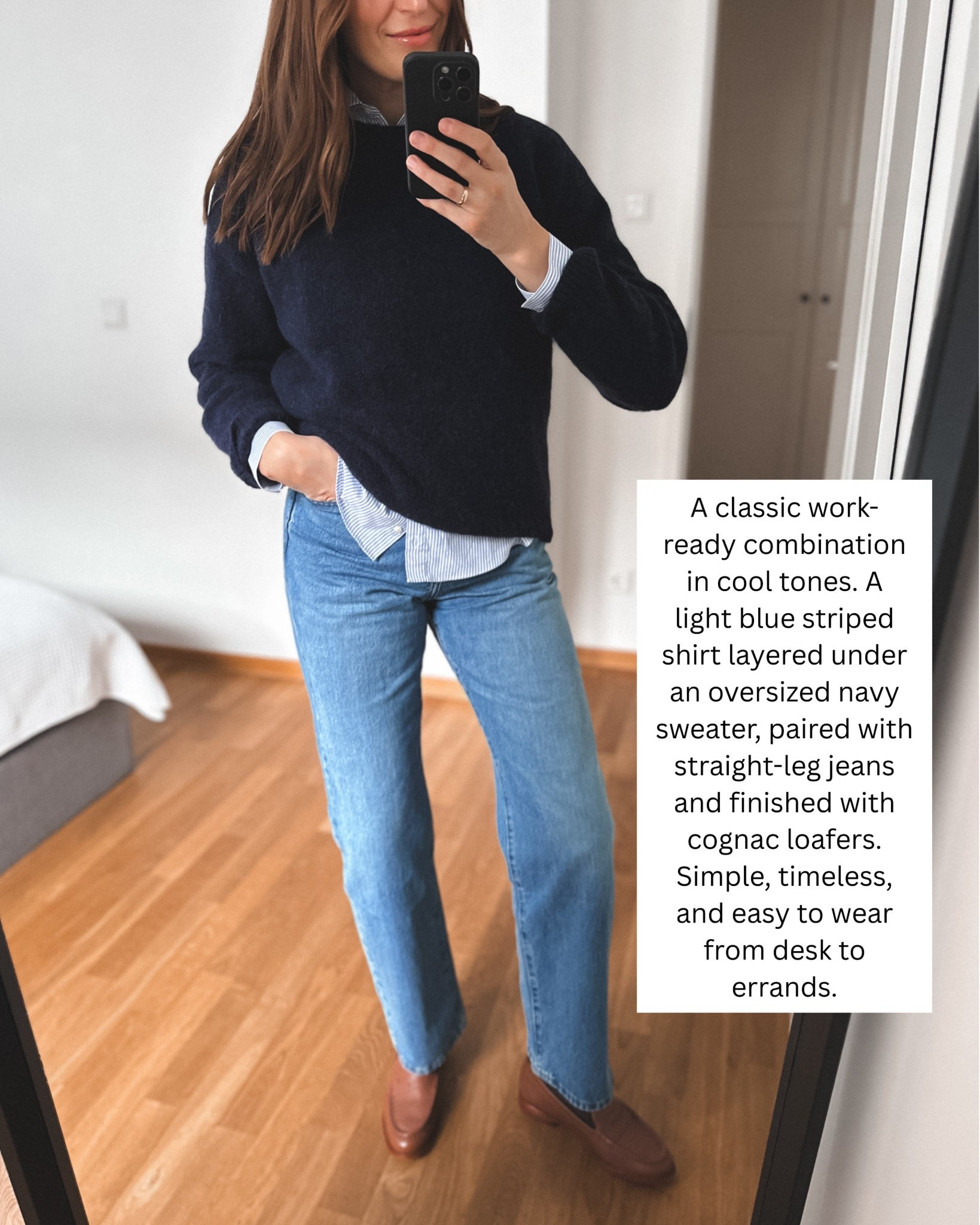 Blue Striped shirt and Navy jumper 