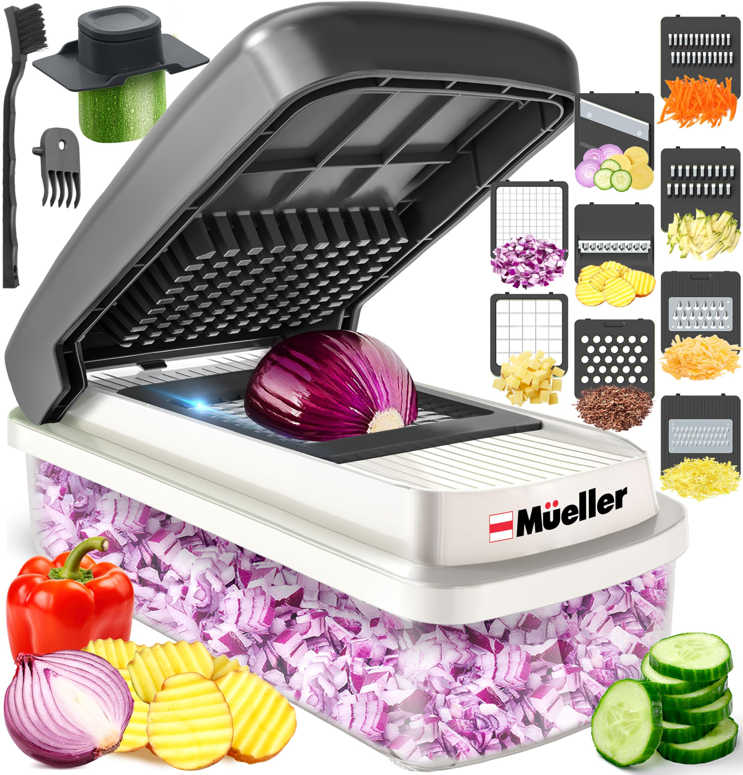 Mueller Vegetable Chopper Mandoline Slicer, Food Veggie Chopper, Cheese Grater, Onion Vegetable C... | Amazon (US)