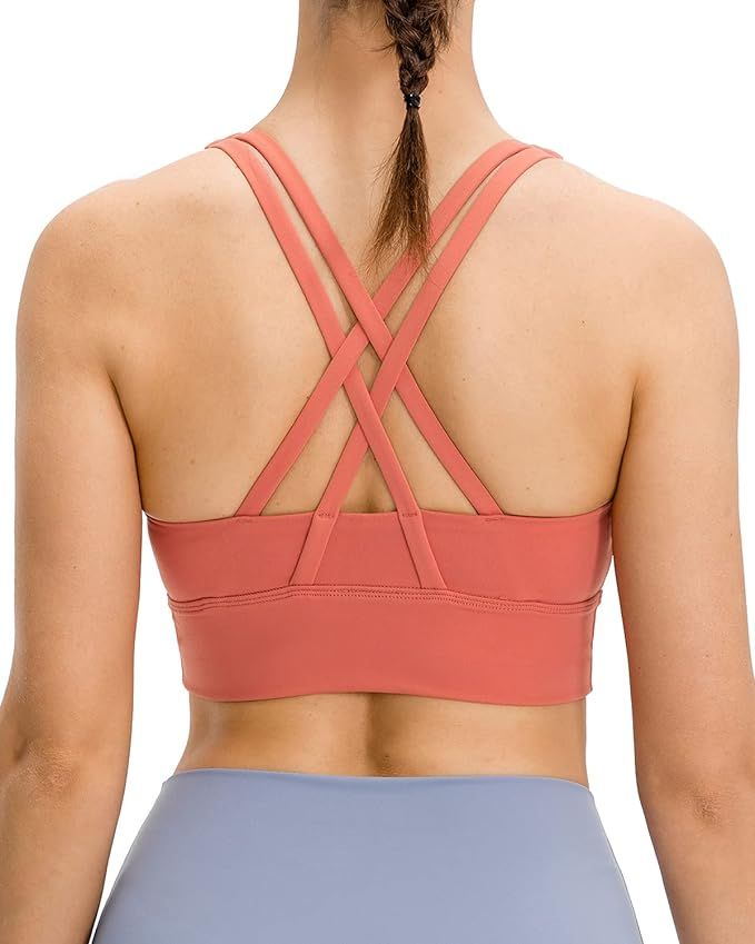 Lavento Women's Strappy Sports Bra Medium Support Workout Training Top | Amazon (US)