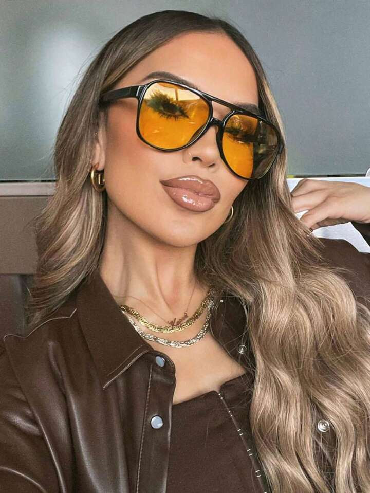 1pc Vintage Classic Double Bridge Oversized Fashion Glasses For Outdoor Travel | SHEIN