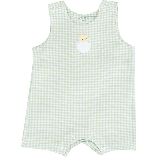 Sleeveless Shortie Romper with Baby Chick Applique, Mini Gingham Green | Maisonette