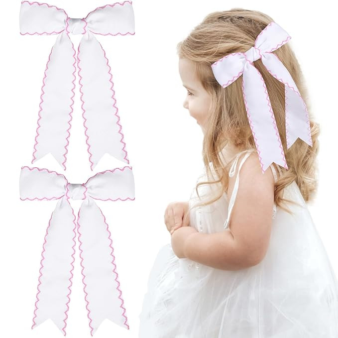 2PCS White Bows for Girls Grosgrain Ribbon Alligator Hair Clips Hair Barrettes Hair Accessories f... | Amazon (US)