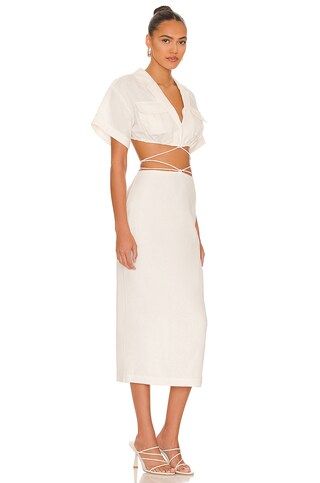 L'Academie Julia Midi Dress in White from Revolve.com | Revolve Clothing (Global)