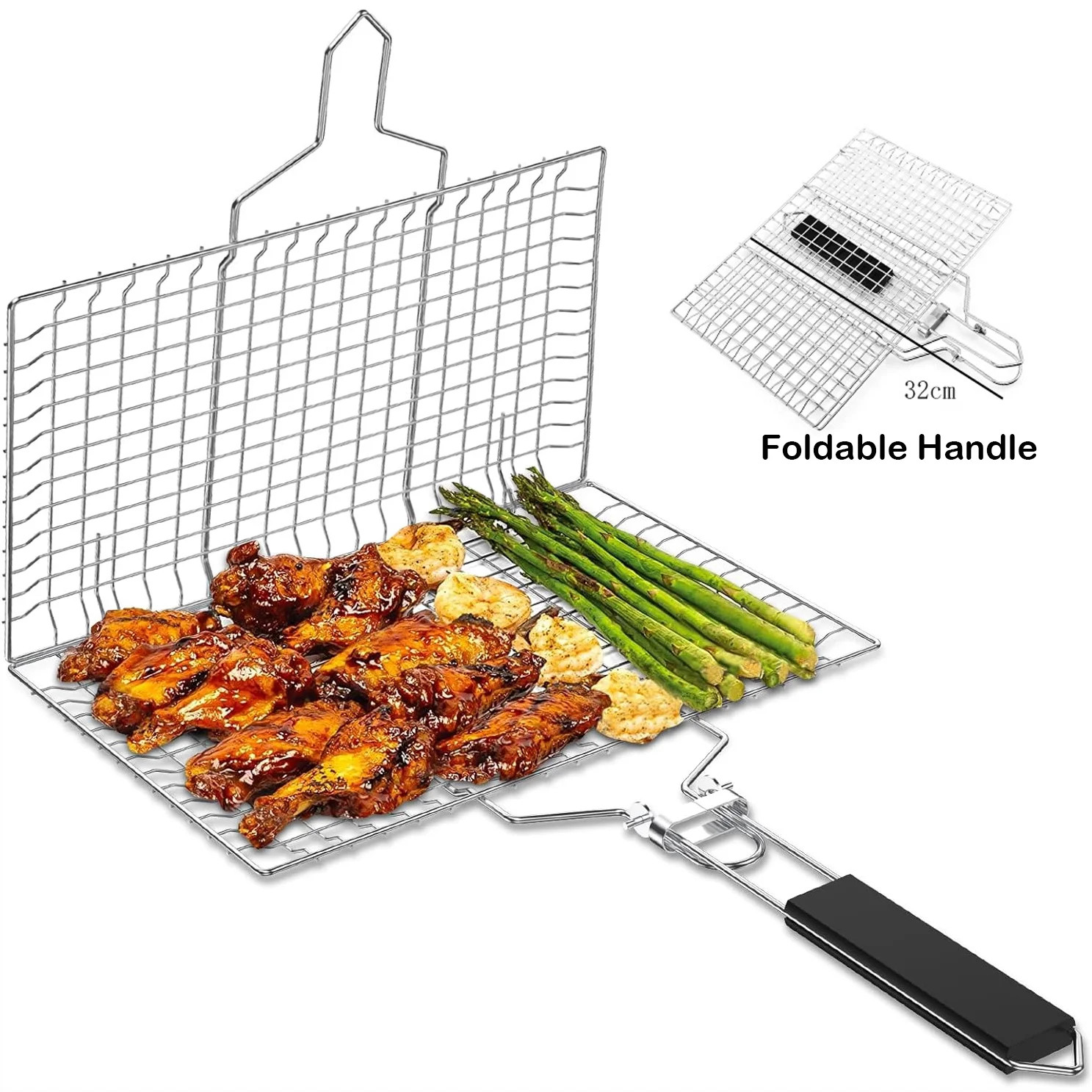 Grill Basket with Foldable Handle, BBQ Basket Grill Accessories Stainless Steel BBQ Grill Mesh,BB... | Walmart (US)