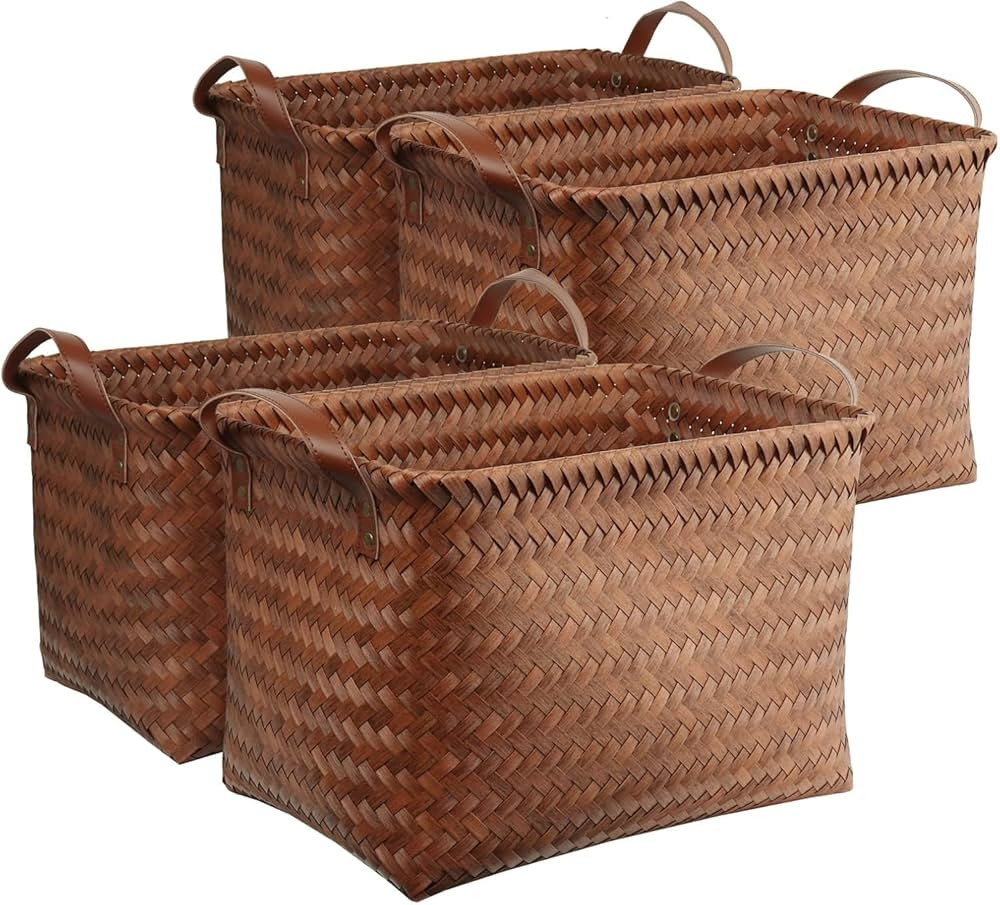 BROWNLILY Handwoven Clothes Basket Laundry Hampers Large Wicker Storage Baskets for Shelves Blank... | Amazon (US)