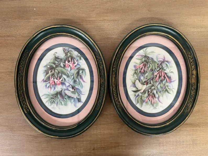 Vintage Homco Hummingbird Wall Art Set \u2013 Oval Framed Botanical Prints \u2013 Shabby Chic Cot... | Etsy (Global)