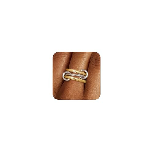 TLY Stackable Gold Rings for Women 18K Gold Plated Interlocking Ring Stack Set Gold Silver Mixed ... | Amazon (US)