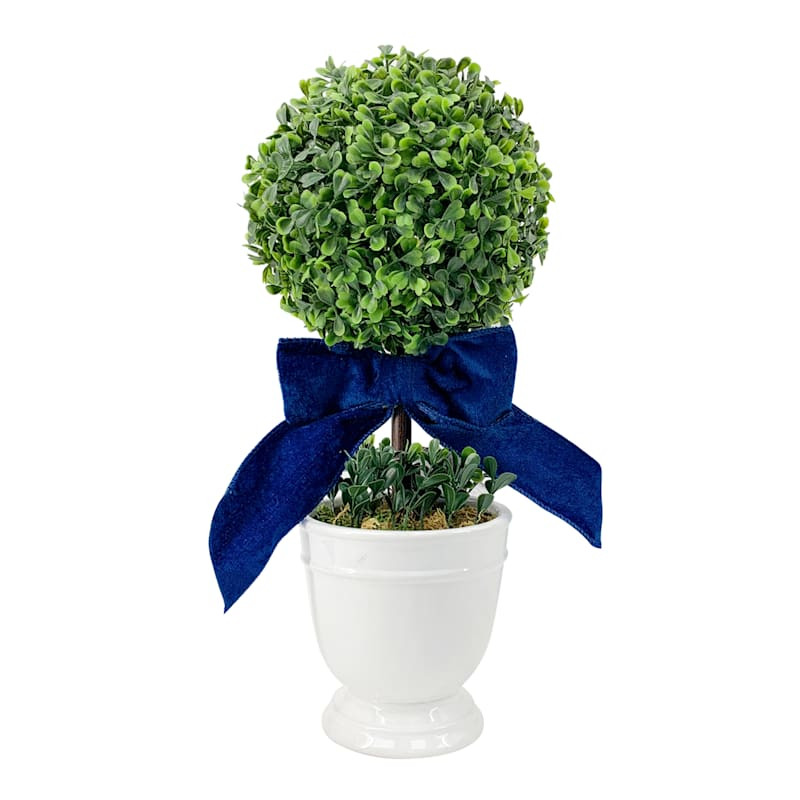 Single Ball Boxwood Topiary in White Ceramic Pot, 16" | At Home