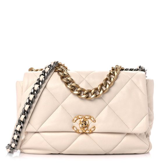 CHANEL Goatskin Quilted Large Chanel 19 Flap Light Beige | FASHIONPHILE (US)