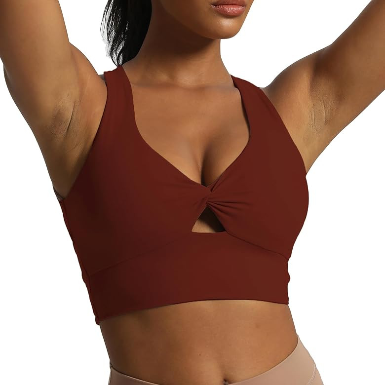 Aoxjox Women's Workout Sports Bras Twist Front Fitness Padded Training Gym Bra Yoga Crop Lola Tan... | Amazon (US)