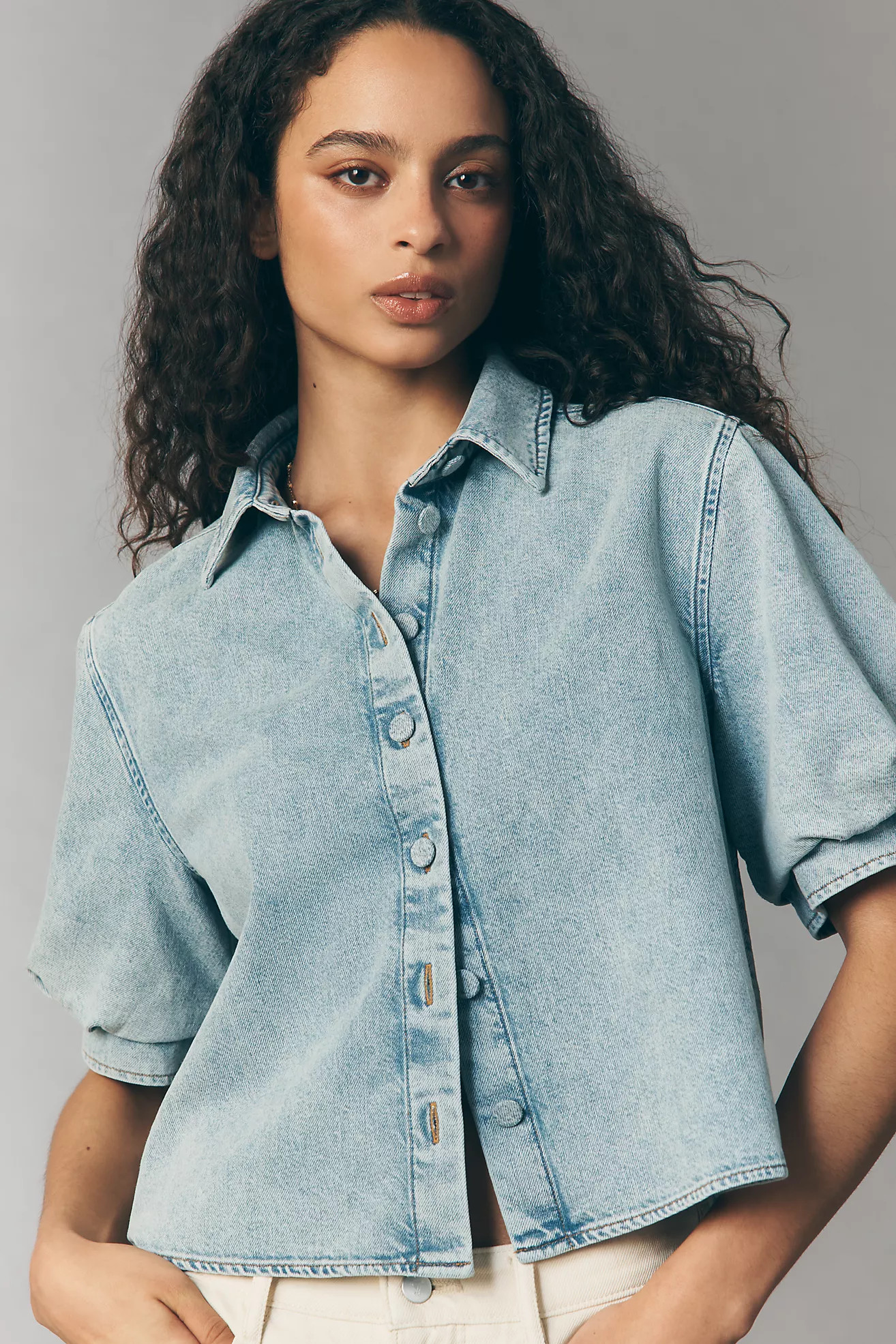 FRAME Denim Puff-Sleeve Top | Anthropologie (US)