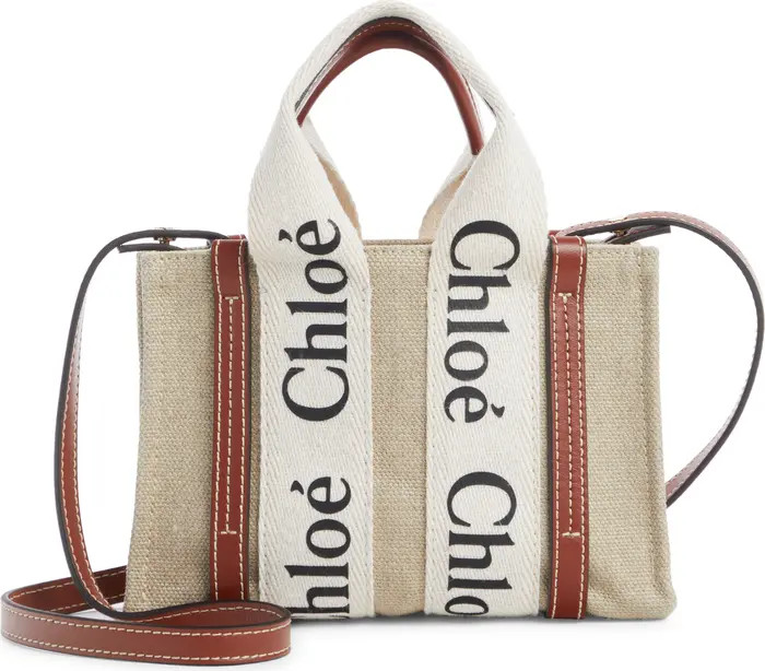 Chloé Small Woody Logo Strap Linen Tote | Nordstrom | Nordstrom