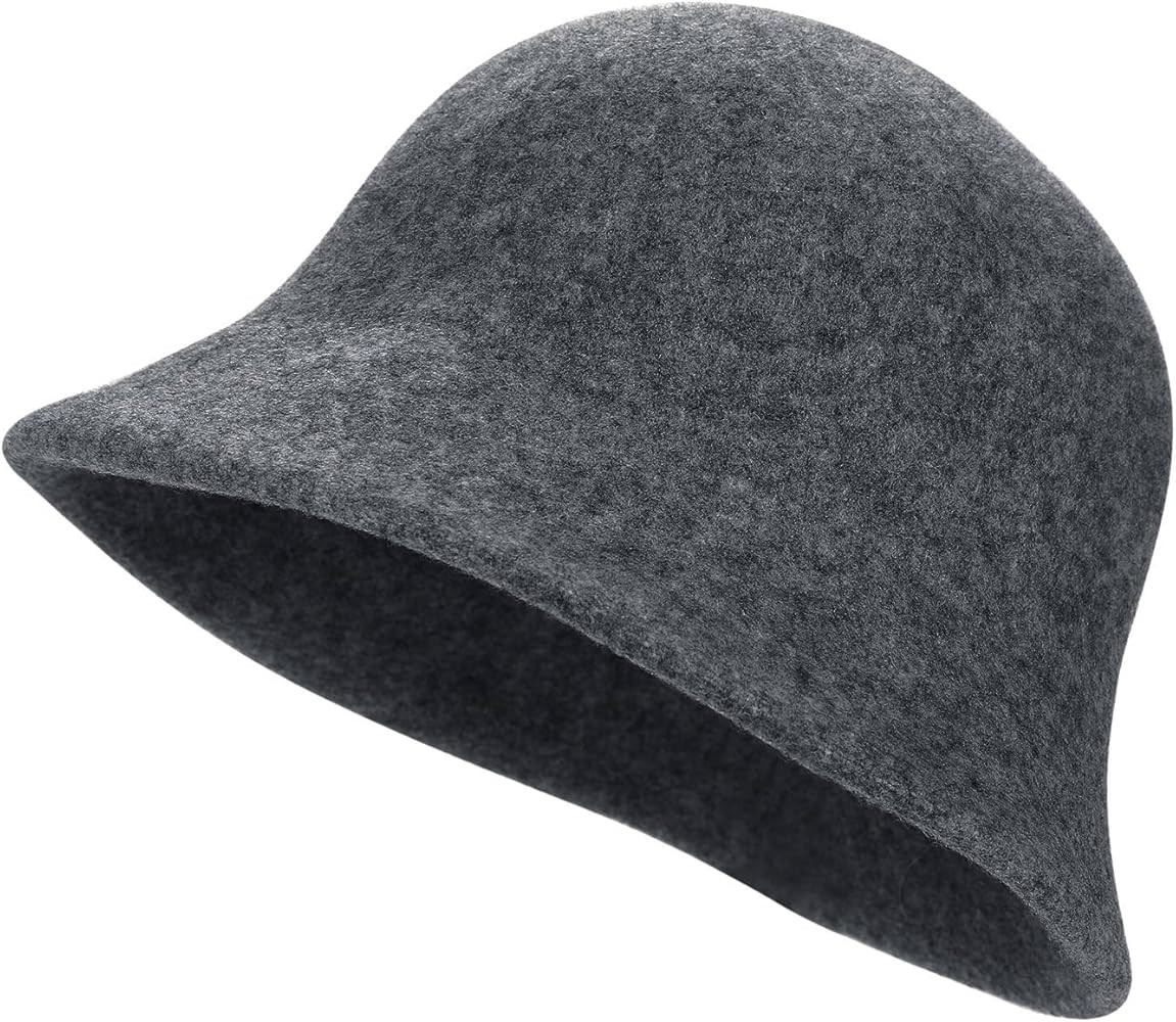Winter Wool Bucket Hat Vintage Fisherman Cap Winter Warm Wool Felt Cloche Hat Classic Solid Color... | Amazon (UK)