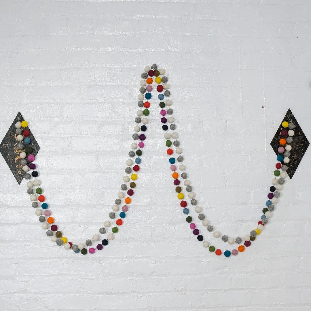 Handmade Pom Pom Garland, 10 Feet Multi Color Felt Ball Garland, Christmas Tree Decor, Girl Nurse... | Etsy (US)