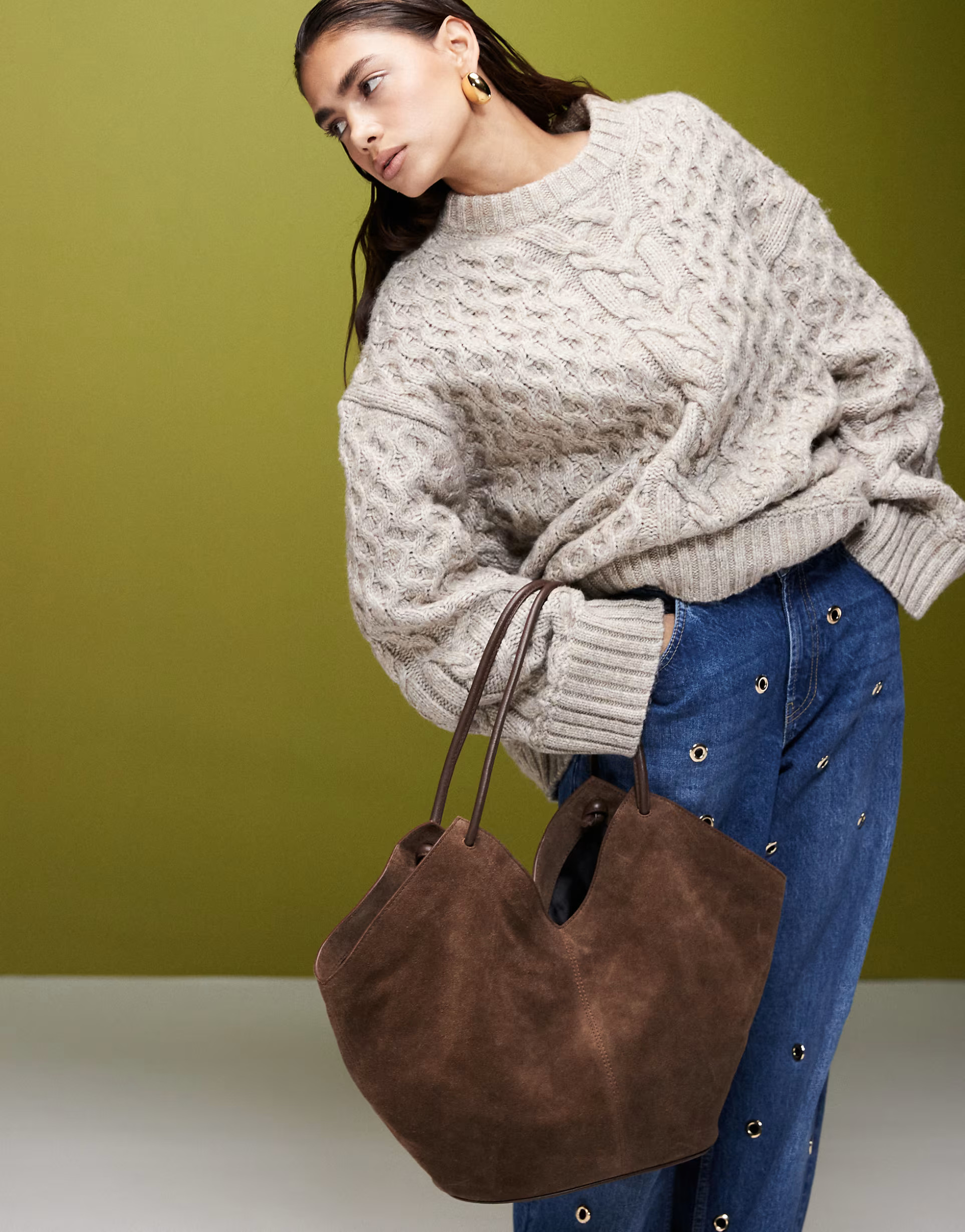 ASOS DESIGN suede tubular knot handle tote bag in chocolate | ASOS | ASOS (Global)