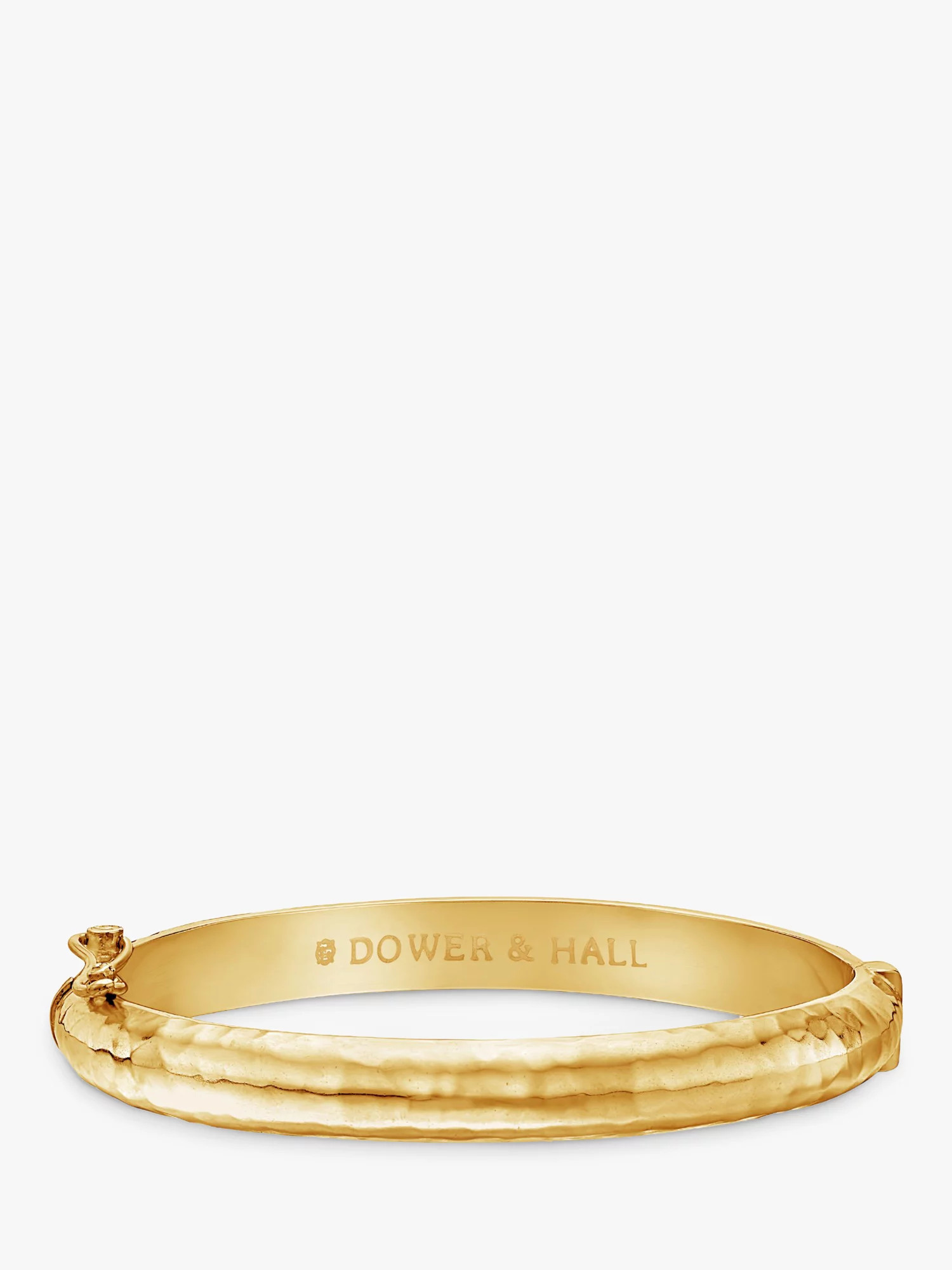 Dower & Hall 18ct Gold Plated Hollow Hinged Hammered Bangle, Gold | John Lewis (UK)