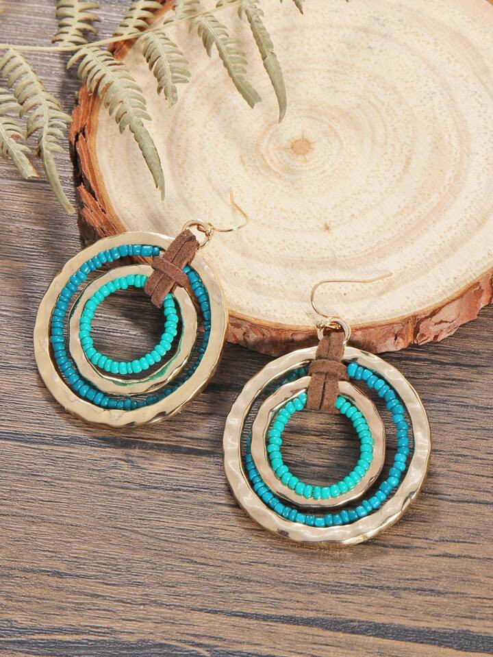 1pair Bohemian Zinc Alloy Bead Decor Color Block Round Drop Earrings For Women For Daily Life | SHEIN
