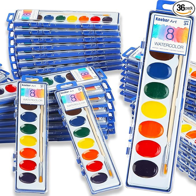 36 Pack Watercolor Paint Set, 8 Colors Washable Water Color with Paint Brush, Water Color Paint S... | Amazon (US)