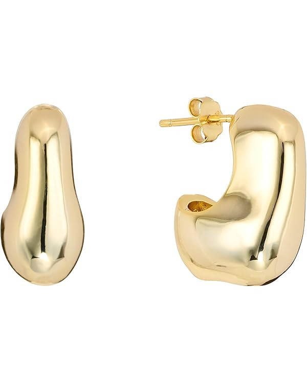 Amazon Essentials 14K Gold Over Brass 20mm Puff J Hoop Earrings | Amazon (US)