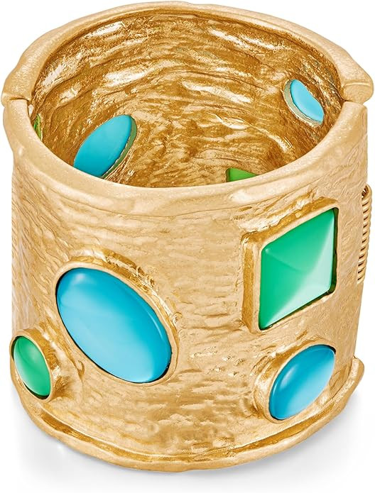 WOWORAMA Matte Gold Chunky Bangle Bracelets for Women Blue Red Stone Hammered Heavy Bold Statemen... | Amazon (US)