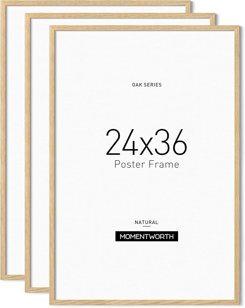 Minimalist 24x36 Poster Frame Set of 3, Solid Oak Wood 24x36 Frame for Wall Mount - Wall Decor fo... | Amazon (US)