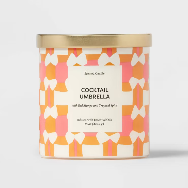 15oz Glass Jar Cocktail Umbrella Print Candle Orange - Opalhouse™ | Target