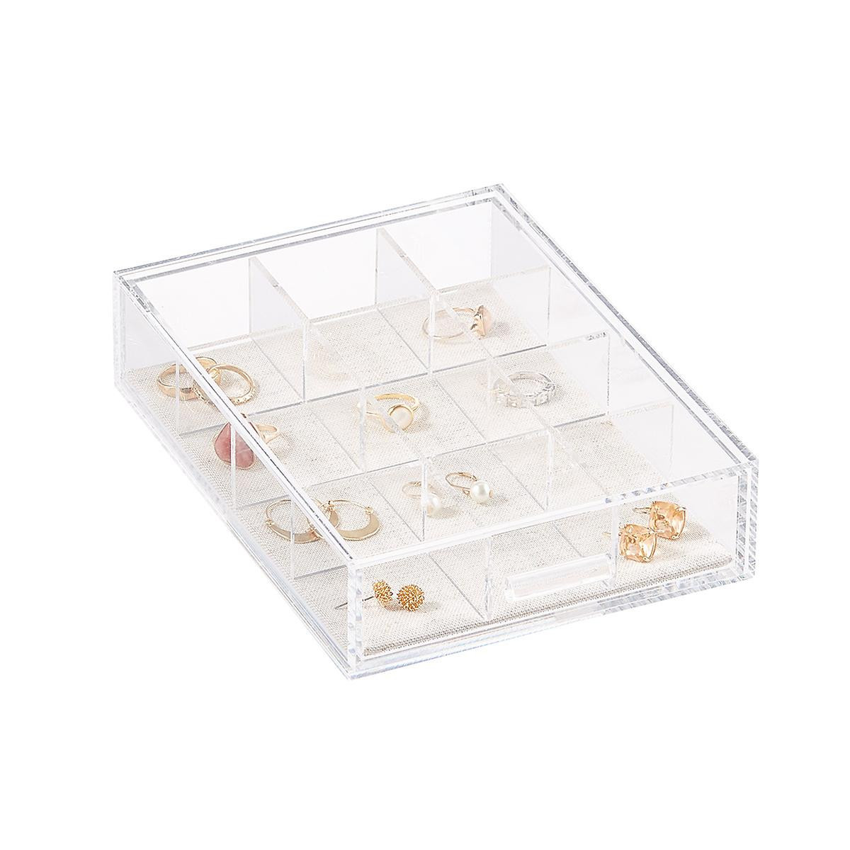 The Container Store 12-Compartment Narrow Luxe Acrylic Jewelry Drawer Clear/Linen | The Container Store