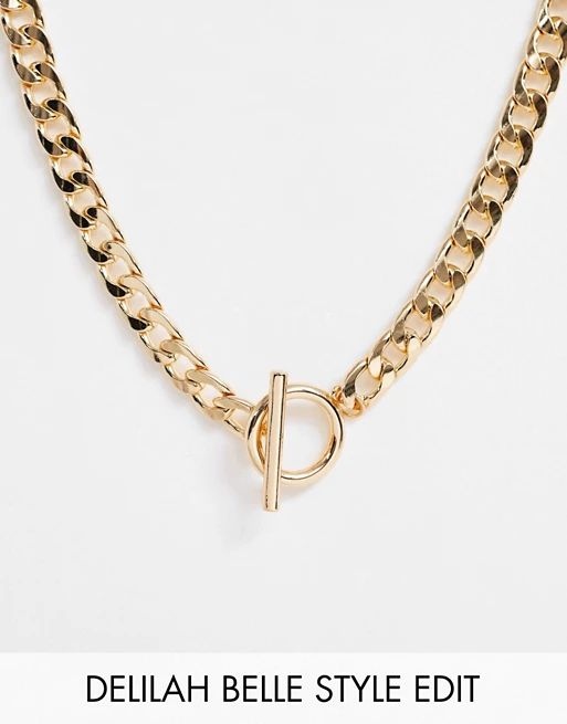 ASOS DESIGN necklace with t bar and curb chain in gold tone | ASOS UK
