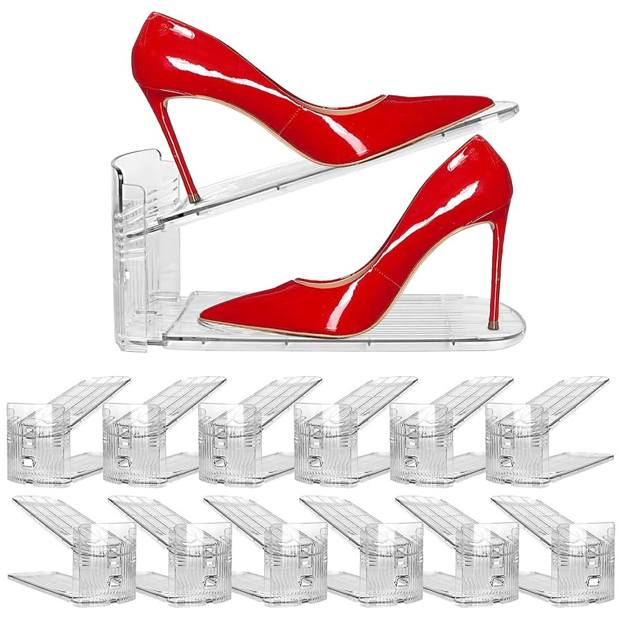 12 Pack Clear Shoe Slots Organizer - Adjustable Height 3.7''to 7.7'' Shoe stackers for a pair of ... | Amazon (US)
