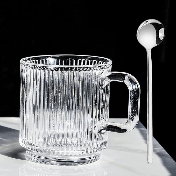 Ribbed Glass Coffee Mug 12.5oz with Scented Candle, Bamboo Lid and Spoon, Premium Classical Verti... | Amazon (US)