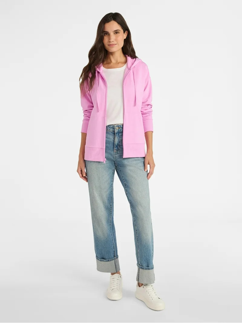 Time and Tru Women's and Women’s Plus Zip Front Fleece Hoodie Jacket, Sizes XS-4X | Walmart (US)