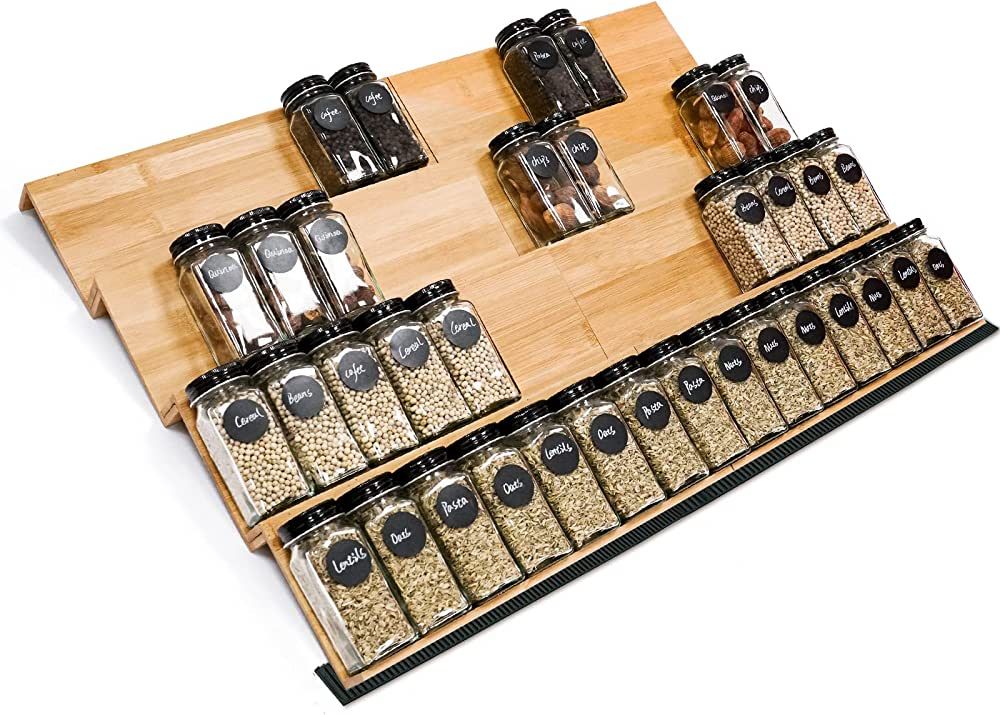 FUTASSI Spice Rack, Bamboo Tray Spice Shelf for Drawer and Cabinet, 4 Tiers Kitchen Seasoning Mov... | Amazon (US)