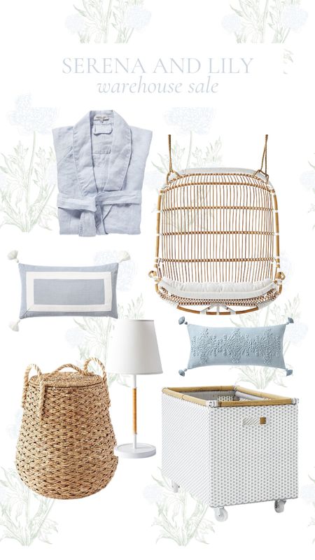 Serena and Lily Warehouse Sale, rattan, wicker m, blue robe, rattan swing, seating, laundry basket, basket, throw pillows, blue and white, storage, rolling storage, table ramp, coastal, interior design, aesthetic, natural material

#LTKsalealert #LTKhome #LTKFind