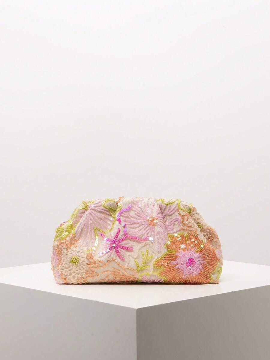 Floral Bag, Sequin Bag, Bridal Party Clutch Bag For Women, Prom Bag, Prom Accessories, Elegant Ba... | SHEIN