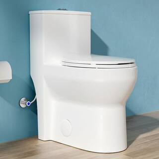 1-Piece Toilet 17 in. Tall Toilet 1.0/1.28 GPF Dual Flush Round Toilet in White with Soft Close Seat Included ADA Toilet | The Home Depot