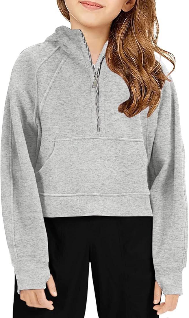 Doshoop Girls Half Ziper Collar Cropped Hoodies Long Sleeve Fleece Zip Up Pullover Sweatshirts | Amazon (US)