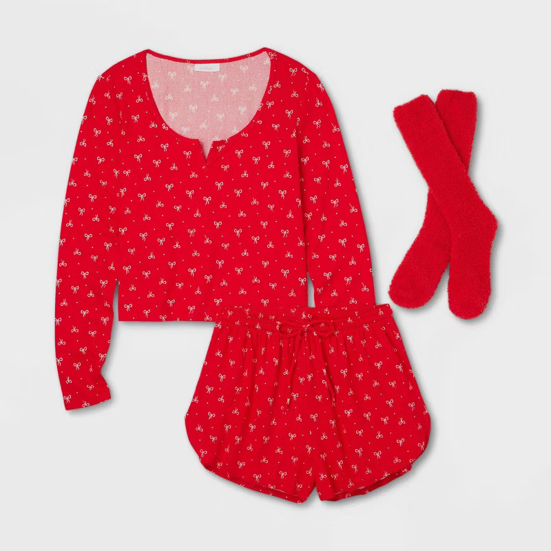 Women's 3pc Long Sleeve Shirt and Shorts with Socks Pajama Set - Colsie™ | Target