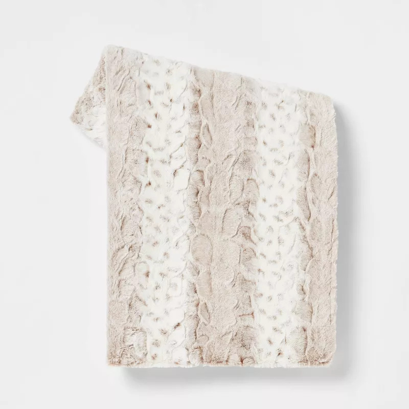 Snow Leopard Faux Fur Ombre Throw Blanket Neutral - Threshold™ | Target
