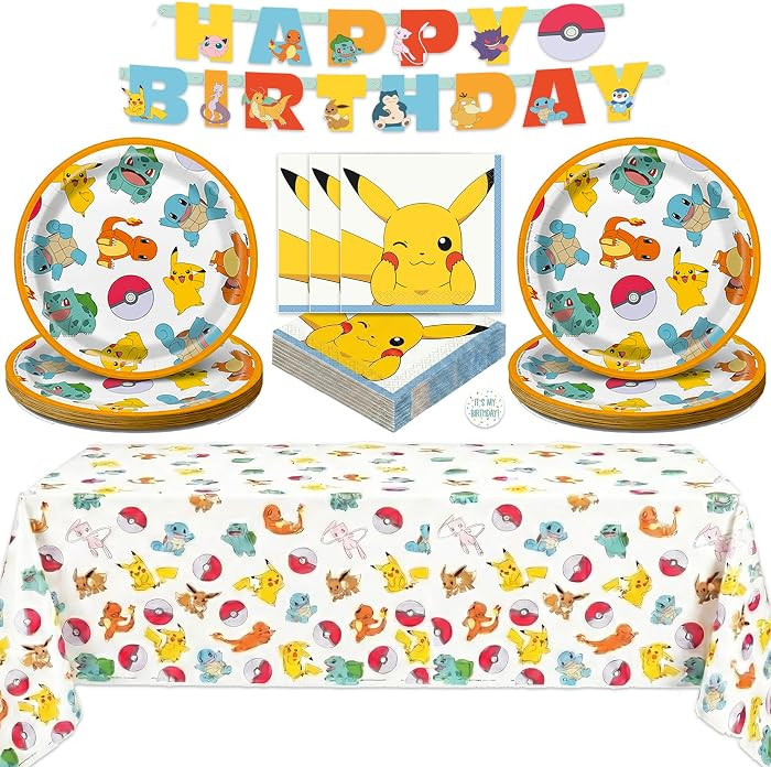 Pokemon Birthday Decorations Party Supplies with Banner & Tablecloth | Amazon (US)