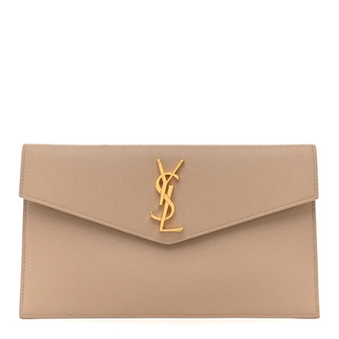 Saint Laurent Grain De Poudre Uptown Pouch Dark Beige | FASHIONPHILE (US)