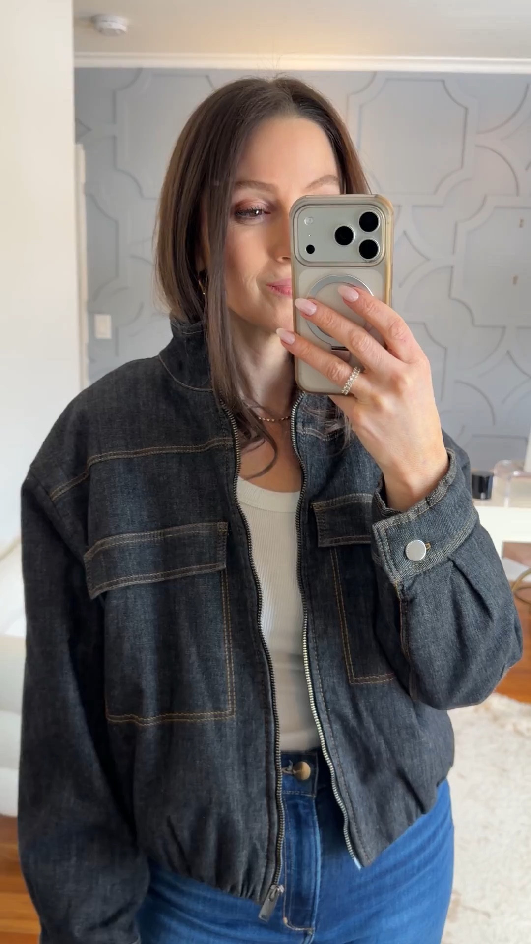 This denim puffer is the perfect transitional jacket that can be worn for an elevated casual look! I sized up to a medium for an oversized fit but you could also do your true size!

#LTKSeasonal #LTKOver40