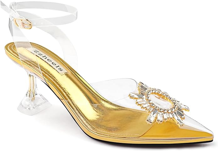 Zzheels Women's High Heel Crystal Slingback Pumps Pointed Toe Strappy Sandals for Party Dating | Amazon (US)