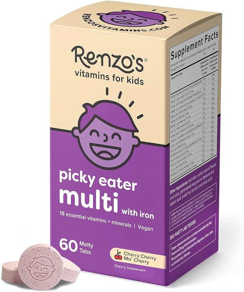 Renzo's Picky Eater Kids Multivitamin with Iron - Dissolving Kids Vitamins with Vitamin D3 & K2 a... | Amazon (US)