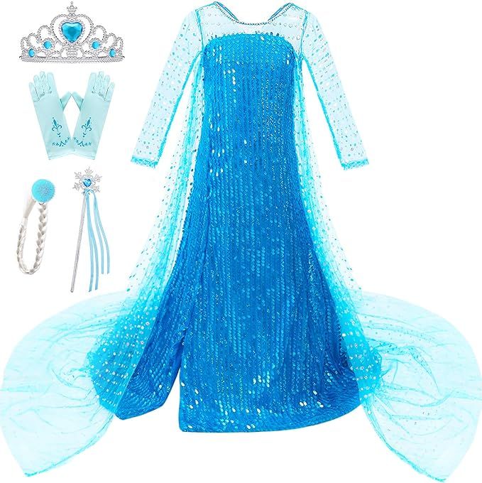 Girls Princess Elsa Dress Costume - Luxury Sequin Halloween Birthday Party Dress Up Kids 3t 4t 5t... | Amazon (US)