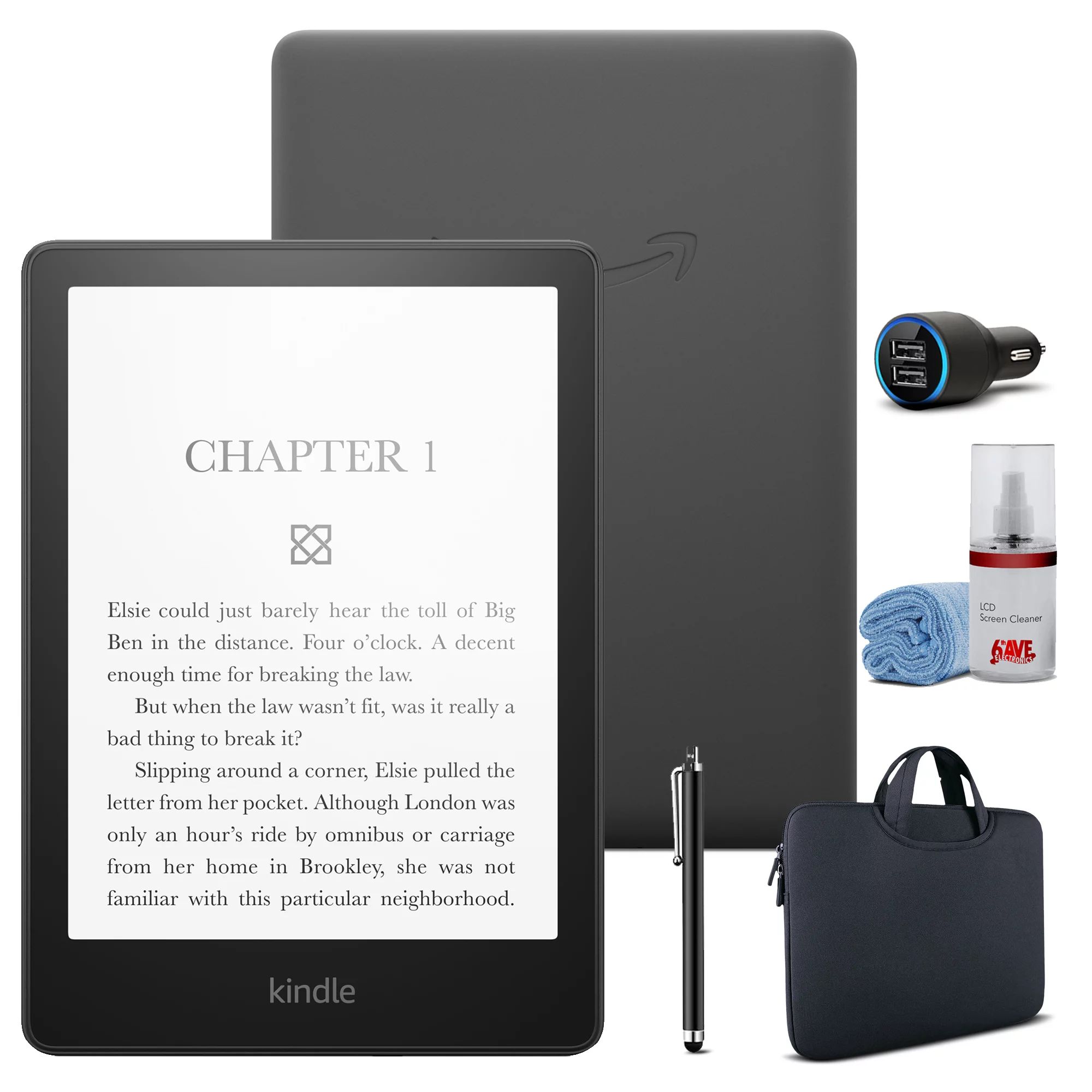 Amazon Kindle Paperwhite 6.8" 8GB E-Reader (2021) - Black Bundle with Zipper Sleeve + USB Car Ada... | Walmart (US)