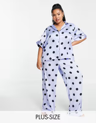 Pieces Curve satin pajama set in blue spot | ASOS (Global)