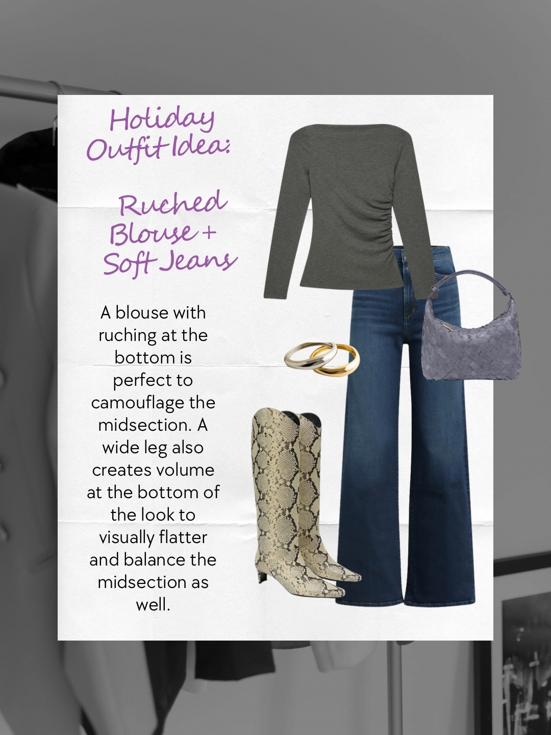 These jeans are the best! I size down one. Perfect with a ruched top and pop of print in the boot for this tonal look!

#LTKHoliday #LTKSeasonal #LTKOver40