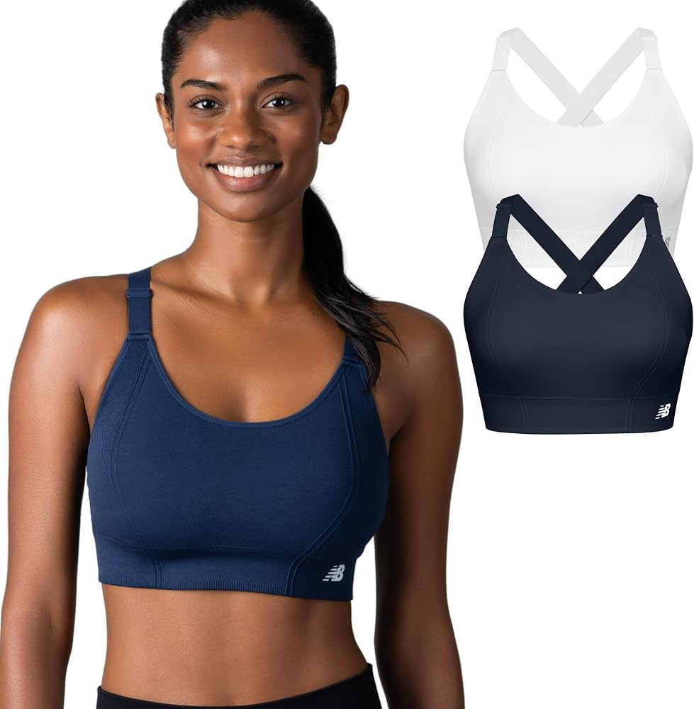 New Balance 2 Pack Sports Bras for Women, Seamless Wirefree Womens Sports Bra with Removable Pads... | Amazon (US)