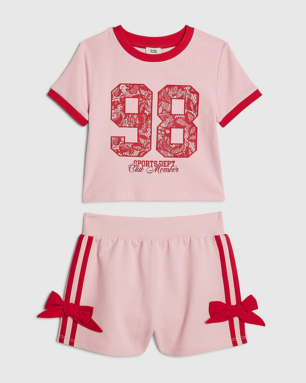 Girls Pink Lace Number T-Shirt & Shorts Set | River Island UK & IE
