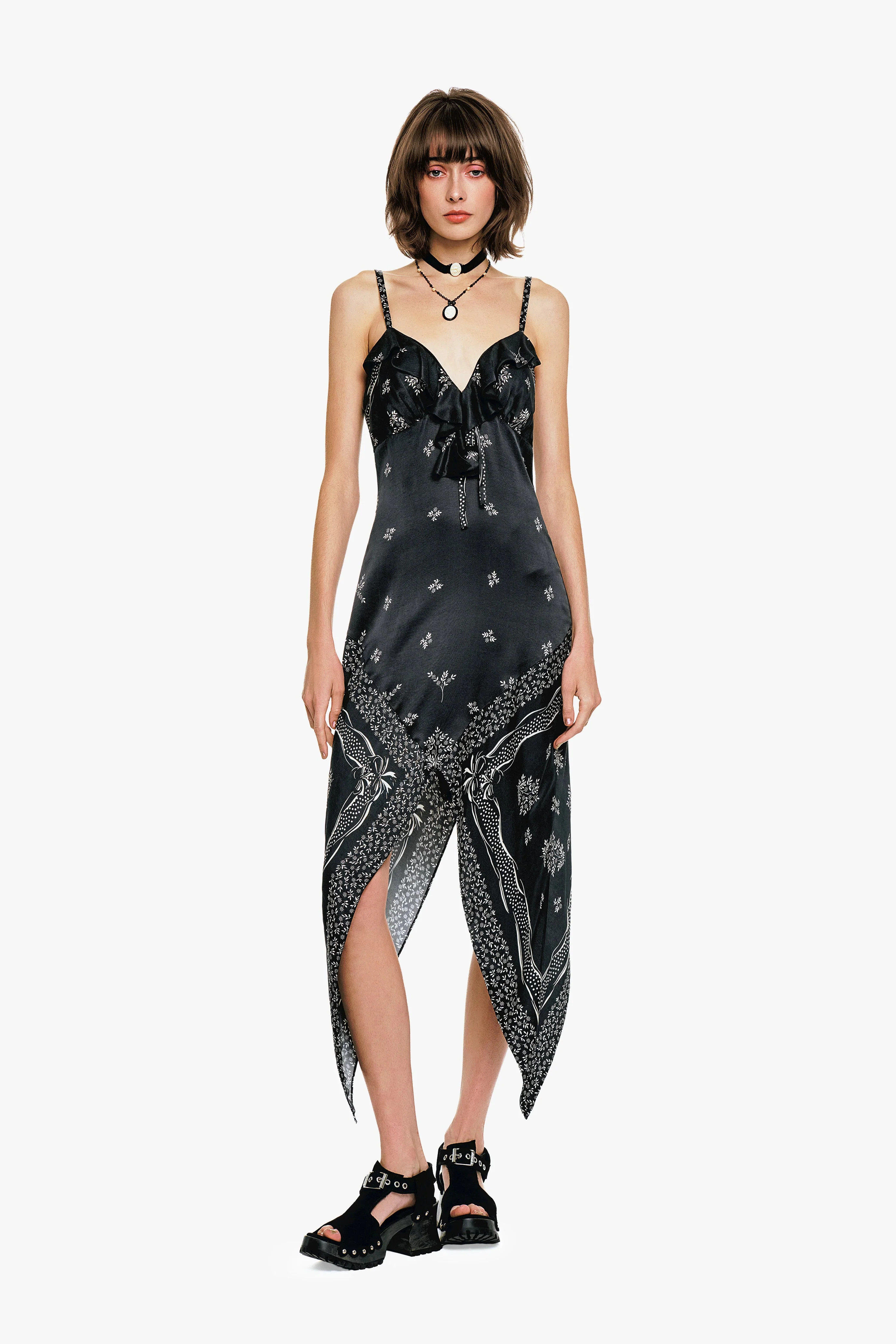 Ribbon Handkerchief Satin Print Dress | Anna Sui